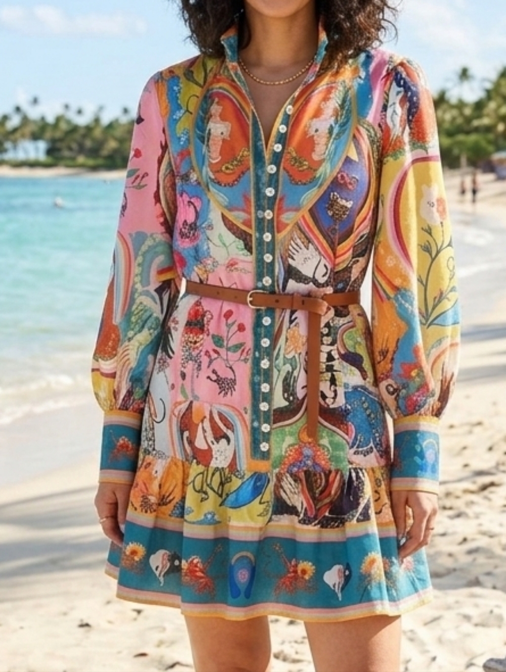 NWOTArtistic Tarot-Style Surrealist Mini Dress | 100% Natural Cotton Size SMALL